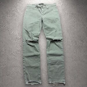 J Brand Olive Green Distressed Skinny Jeans Ripped Knee Raw Hem Size 30